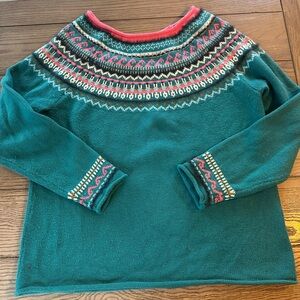 Sundance Teal Wool Blend Sweater with Multicolor Design-Cute!